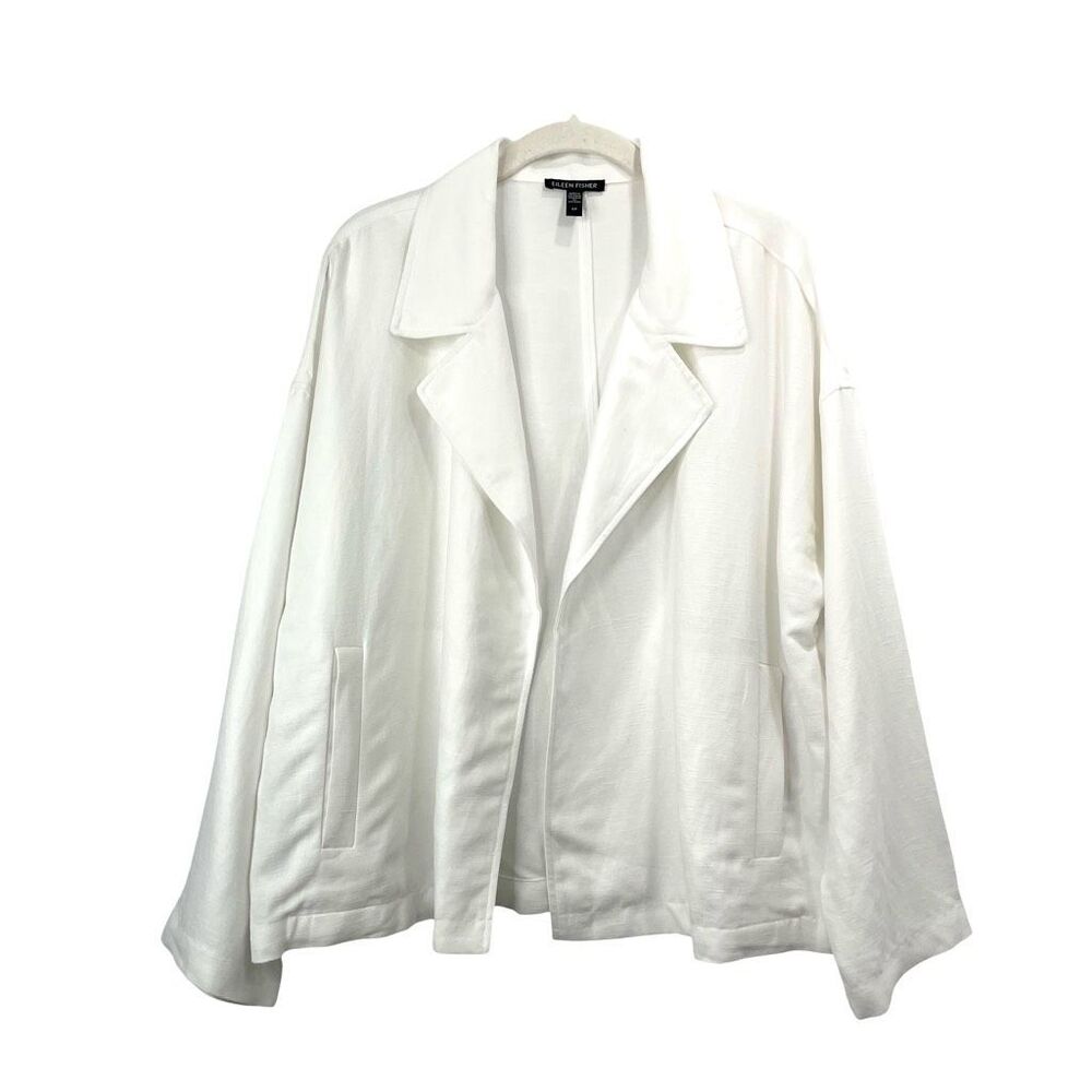 Eileen Fisher linen blend open front boxy blazer topper Size S white lagenlook